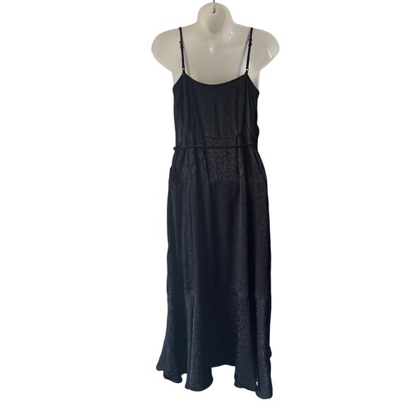 Abercrombie and Fitch Dress Womens Large Black Leopard Print Satin Wrap Midi - Picture 3 of 12